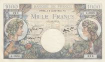 France 1000 Francs - 06-07-1944 Serial D.3620 - P.96c - XF to AU
