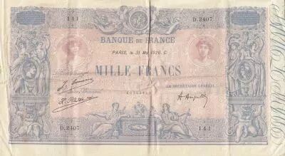 France 1000 Francs - Blue and pink - 31-05-1926 - Serial D.2407