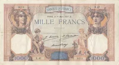 France 1000 Francs - Ceres and Mercury - 01-03-1927 - Serial X.47