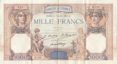 France 1000 Francs - Ceres and Mercury - 02-07-1927 - Serial H.352