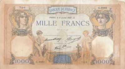 France 1000 Francs - Ceres and Mercury - 08-07-1937 - Serial G.2968