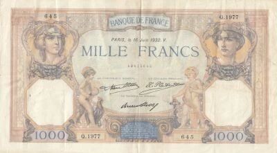 France 1000 Francs - Ceres and Mercury - 16-06-1932 - Series Q.1977