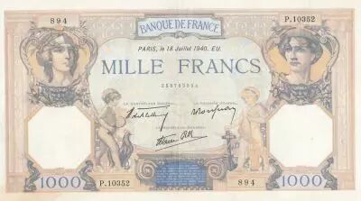 France 1000 Francs - Ceres and Mercury - 18-07-1940 - Serial P.10352