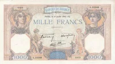 France 1000 Francs - Ceres and Mercury - 18-07-1940 - Serial S.10348 - P.90