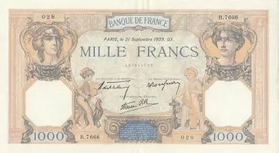 France 1000 Francs - Ceres and Mercury - 21-09-1939 - Serial R.7666