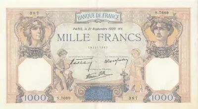 France 1000 Francs - Ceres and Mercury - 21-09-1939 - Serial S.7689