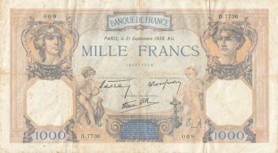 France 1000 Francs - Ceres and Mercury - 21-09-1939 - Series D.7736