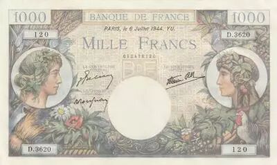 France 1000 Francs - Commerce and Industry - 06-07-1944 Serial D.3620
