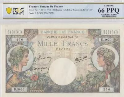 France 1000 Francs - Commerce and Industry - 06-07-1944 Serial D.3620