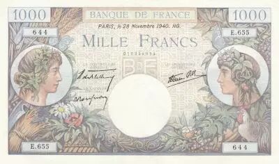 France 1000 Francs - Commerce and Industry - 28-11-1940 - Serial E.655