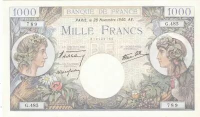 France 1000 Francs - Commerce and Industry - 28-11-1940 - Serial G.485