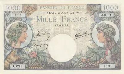 France 1000 Francs - Commerce et Industrie - 13-07-1944 - S�rie J.3794