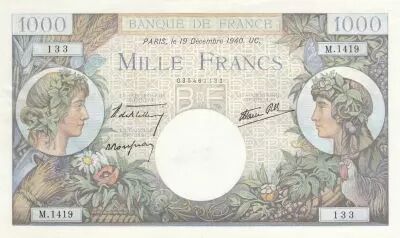 France 1000 Francs - Commerce et Industrie - 19-12-1940 - S�rie M.1419