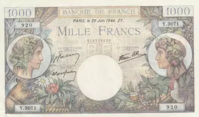 France 1000 Francs - Commerce et Industrie - 29-06-1944 - S�rie Y.3071