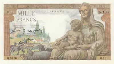 France 1000 Francs - Deesse Demeter - 11-02-1943 - Serial Q.3756