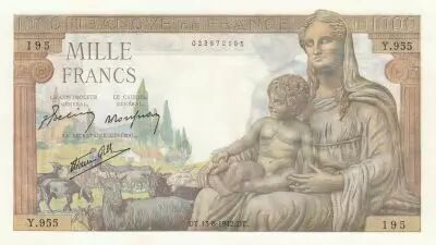France 1000 Francs - Deesse Demeter - 13-08-1942 - Serial Y.955