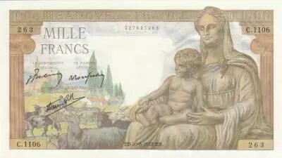 France 1000 Francs - Deesse Demeter - 20-08-1942 - Serial C.1106