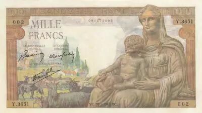 France 1000 Francs - Demeter - 28-01-1943 - Serial Y.3651