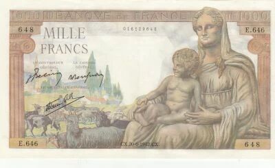 France 1000 Francs - Goddess Demeter - 20-06-1942 - Series E.646