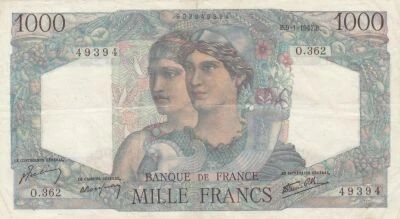 France 1000 Francs - Minerva and Hercules - 09-01-1947 - Series O.362