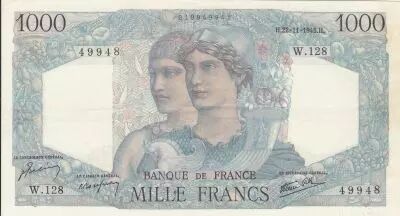 France 1000 Francs - Minerva and Hercules - 22-11-1945 - Serial W.128