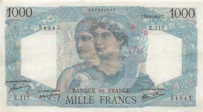 France 1000 Francs - Minerva and Hercules - 23-08-1945 - S�rie E.117