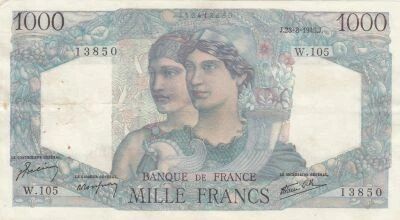 France 1000 Francs - Minerva and Hercules - 23-08-1945 - Series W.105