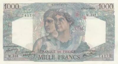 France 1000 Francs - Minerve and Hercule - 03-10-1946 - Serial W.348