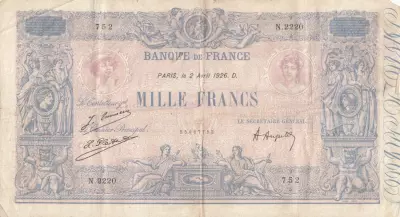 France 1000 Francs - Pink and blue - 02-04-1926 - Serial N.2220
