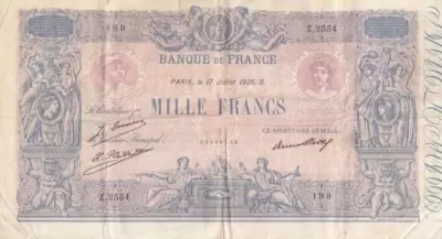 France 1000 Francs - Pink and blue - 17-07-1926 - Serial Z.2554