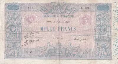 France 1000 Francs - Pink and blue - 19-01-1925 - Serial E.1831 - P.67