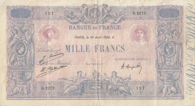 France 1000 Francs - Pink and Blue - 19-04-1926 - Series S.2272