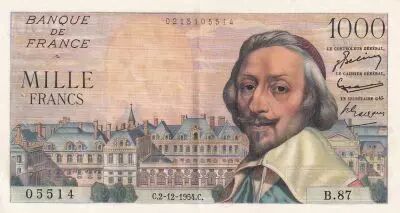 France 1000 Francs - Richelieu -  07-01-1954 - Serial B.87
