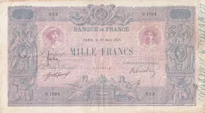 France 1000 Francs - Rose et Bleu - 30-04-1917 - S�rie O.1024 - F.36.31