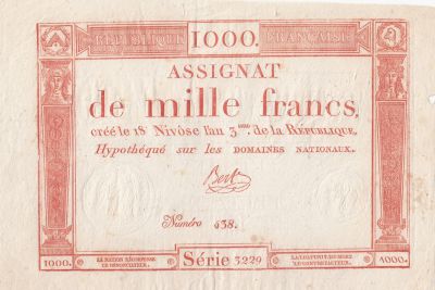 France 1000 Francs 18 Nivose An III - 7.1.1795 - Sign. Bert - TTB+