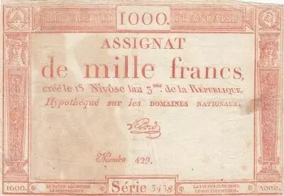 France 1000 Francs 18 Nivose n III (7.1.1795) - Sign. Lehord