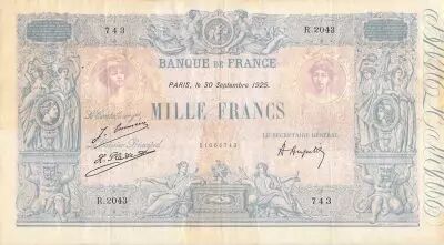 France 1000 Francs Blue on lilac - 30-09-1925 - Serial R.2043 - VF
