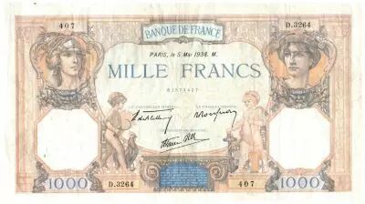 France 1000 Francs Ceres and Mercury - 05-05-1938 Serial D.3264 - VF