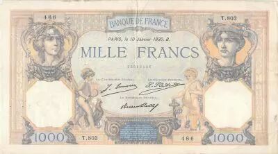 France 1000 Francs Ceres and Mercury - 10-01-1930 Serial T.803 - F+