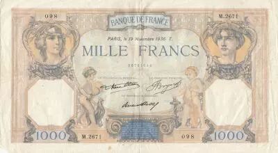France 1000 Francs Ceres and Mercury - 19-11-1936 - Serial M.2671