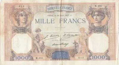 France 1000 Francs Ceres and Mercury - 24-08-1927 - Serial M.483
