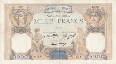 France 1000 Francs Ceres and Mercury - 29-04-1937 - Serial H.2828