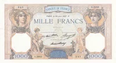 France 1000 Francs Ceres and Mercury - 30-06-1927 - Serial O.2955 - last issuing date for this type