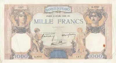 France 1000 Francs C�r�s et Mercure - 30-05-1940 - S�rie Q.9787