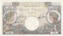 France 1000 Francs Commerce and Industry - 06-07-1944 - Serial A.3620 - AU