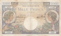 France 1000 Francs Commerce and Industry - 24-10-1940 - Serial V.341