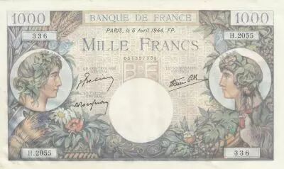 France 1000 Francs Commerce et Industrie - 06-04-1944 S�rie H.2055 SPL