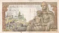 France 1000 Francs Goddess Demeter  - 10-12-1942 - Serial A.2242