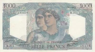 France 1000 Francs Minerva and Hercules - 09-01-1947 - Serial M.371 - XF