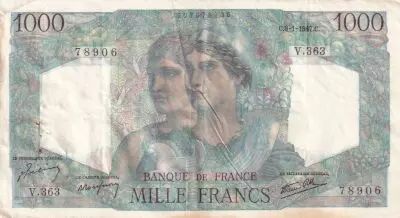 France 1000 Francs Minerva and Hercules - 09-01-1947 - Serial V.363 - VF